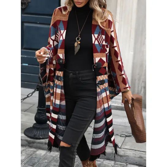 Cardigan lungo da donna in maglia scialle