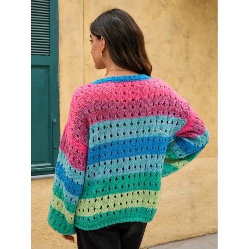 Suéter de punto para mujer con cuello en V y rayas.