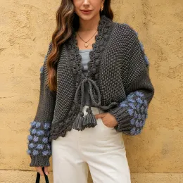 Women's drawstring cardigan sweater jacket