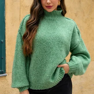 Ladies' light blue high neck pullover sweater