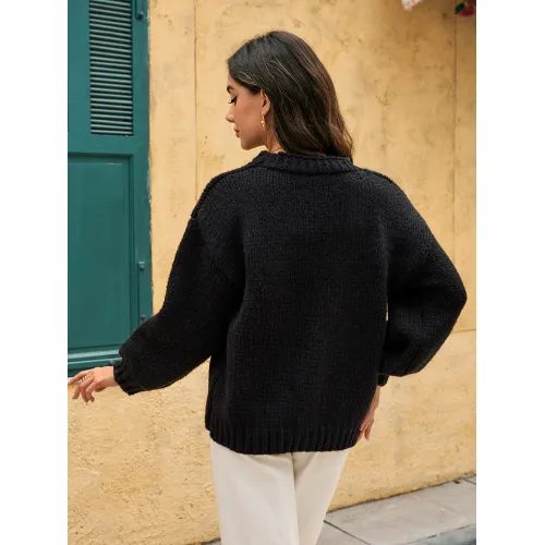 Kvinders efterårs- og vinter sorte cardigan sweater