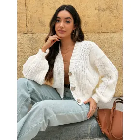 Women's white short sweater cardigan jacket