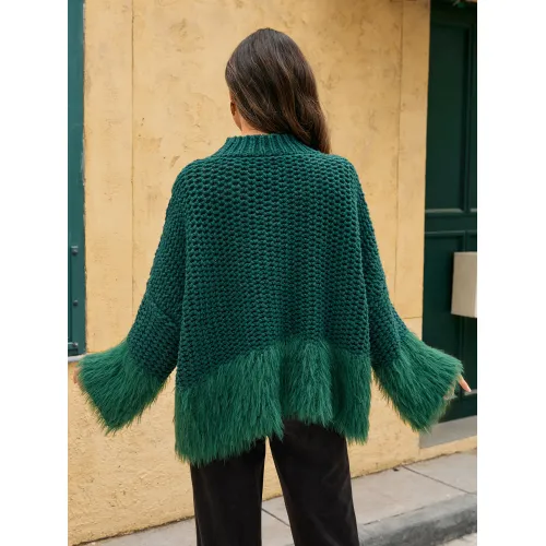 女式绿色圆领套头毛衣