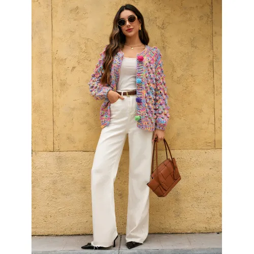 女款扣扣开衫毛衣