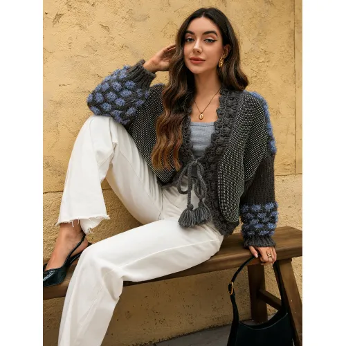 Women's drawstring cardigan sweater jacket