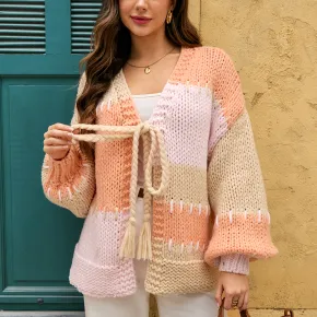 Women's cardigan tied with rope sweater