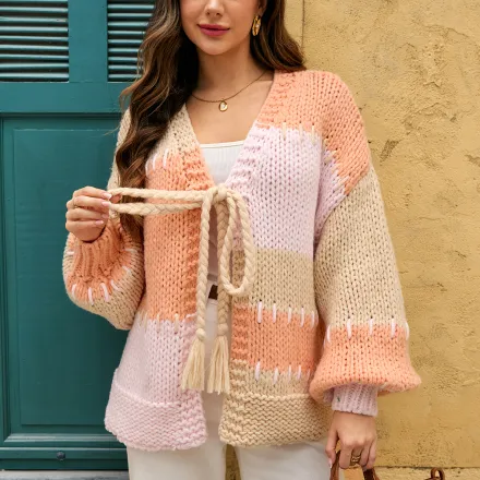 Women's cardigan tied with rope sweater