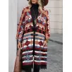 Women's long button block pattern cardigan sweater shawl
