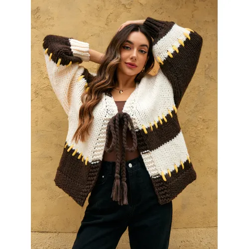 Cardigã feminino com cordão ajuste