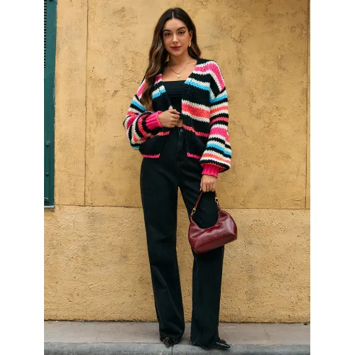 Women's colored striped sweater jacket