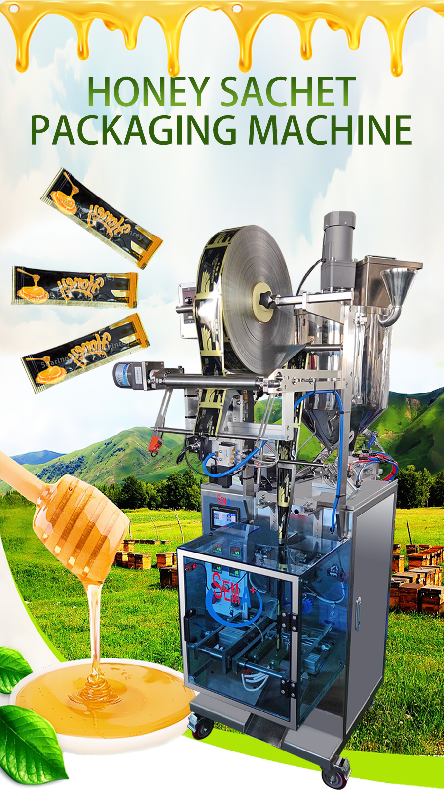Honey stick 10ml three side sealing sachet packing machine