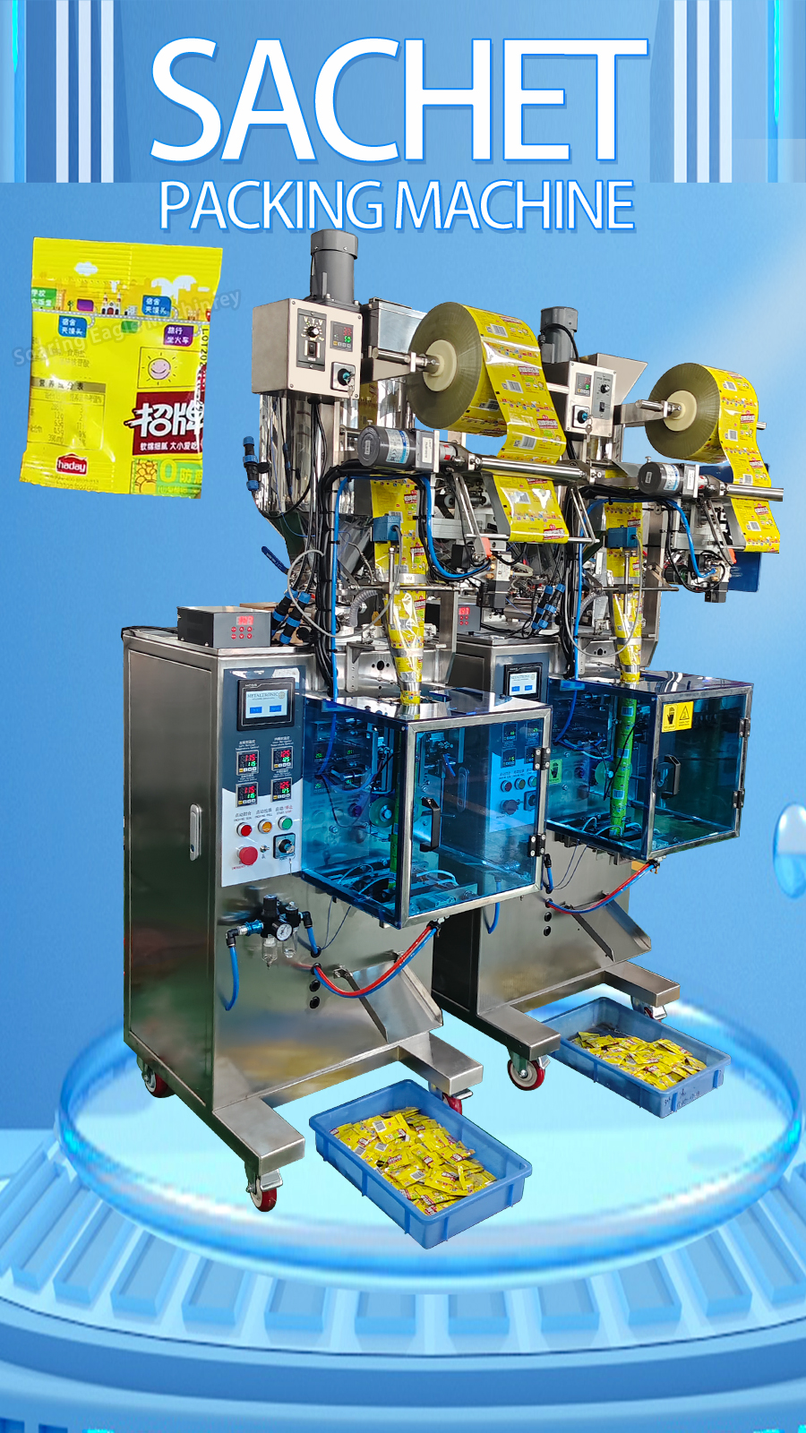 Full automatic honey stick three side sealing sachet paste packing machine
