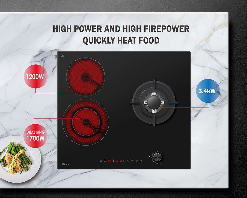 E29HGF359B002 Triple Burner Gas & Ceramic Hybrid Cooktop