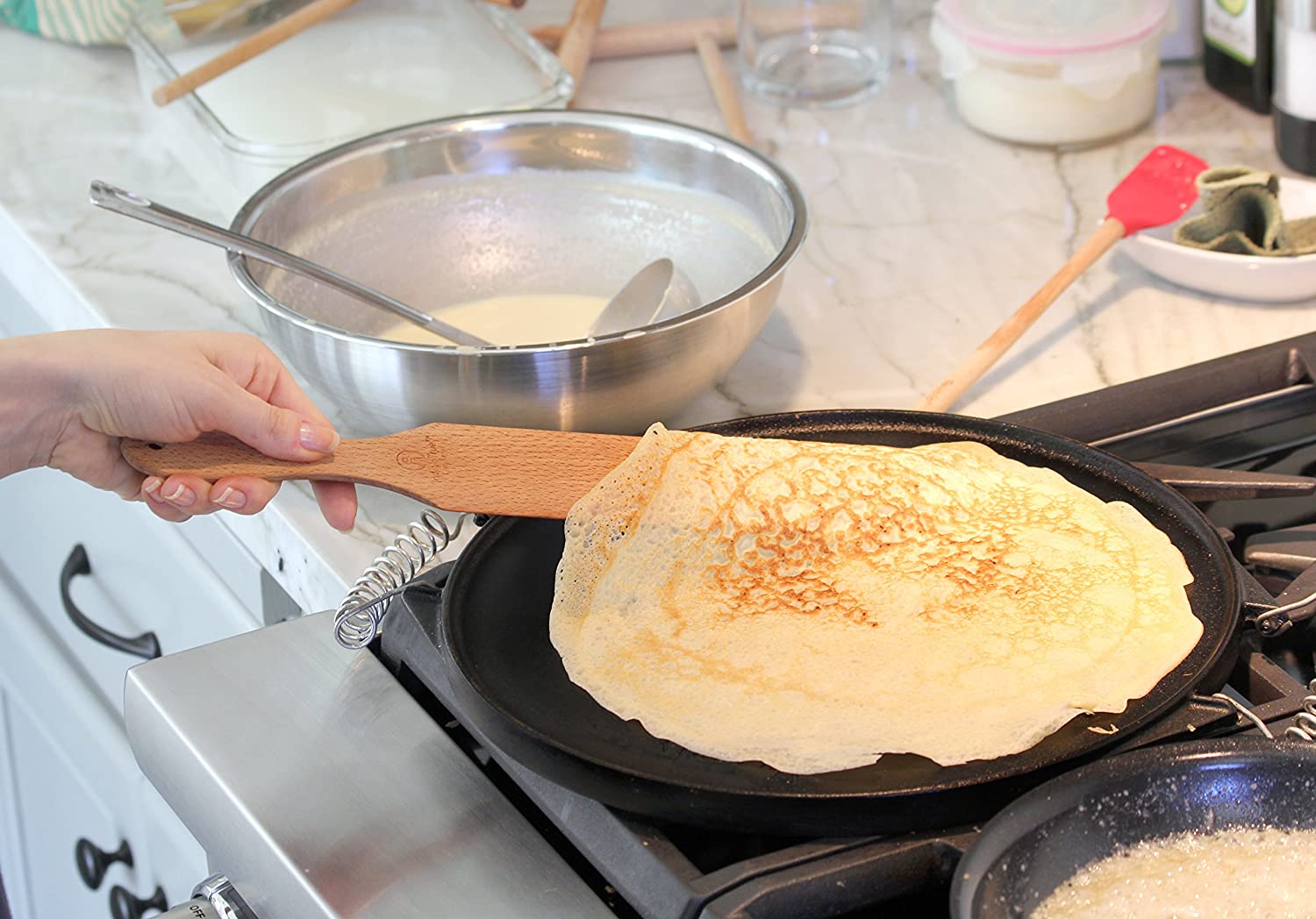Ultimate Crepe Kit: Pre-Seasoned Steel with Dough Roller & Spatula for ...