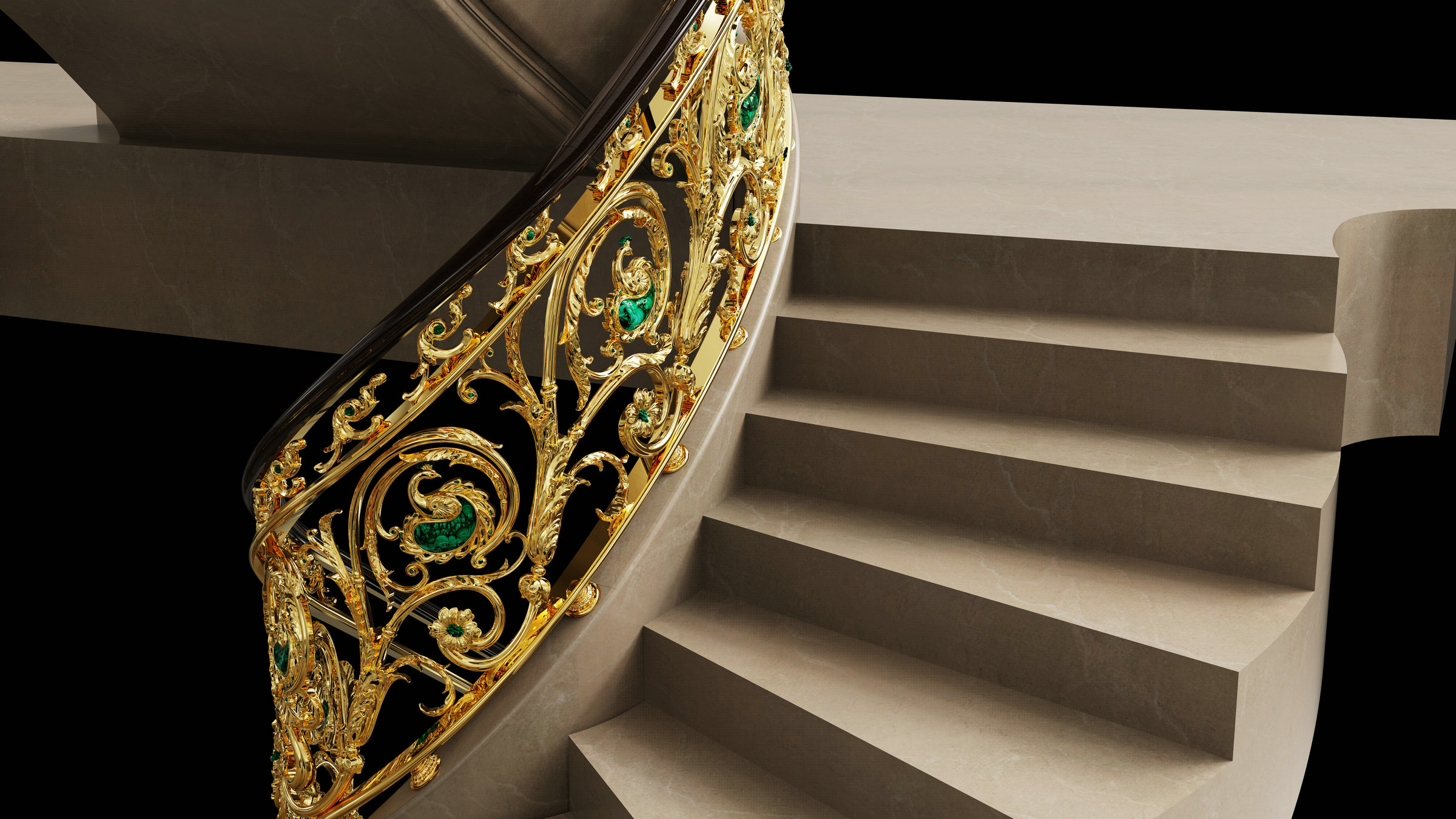Customizable Golden Peacock Stair Railing-Handrail of staircase