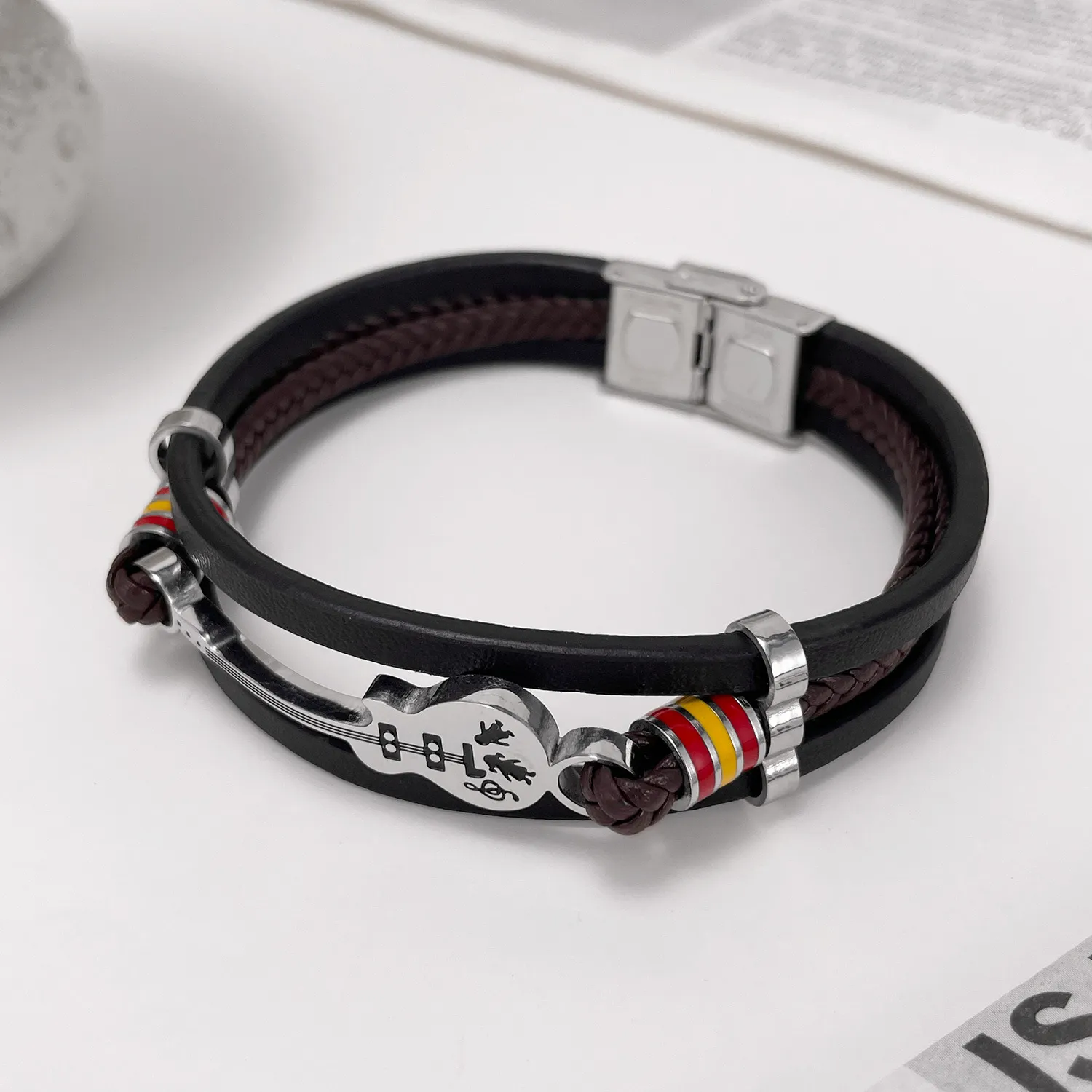 Pulsera de guitarra pulsera trenzada multicapa de acero inoxidable