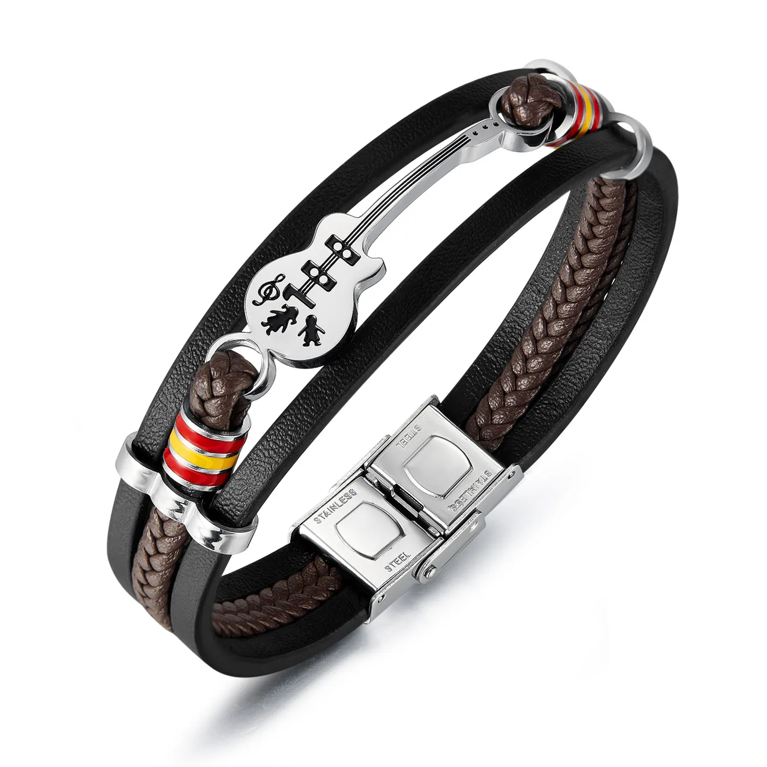 Pulsera de guitarra pulsera trenzada multicapa de acero inoxidable