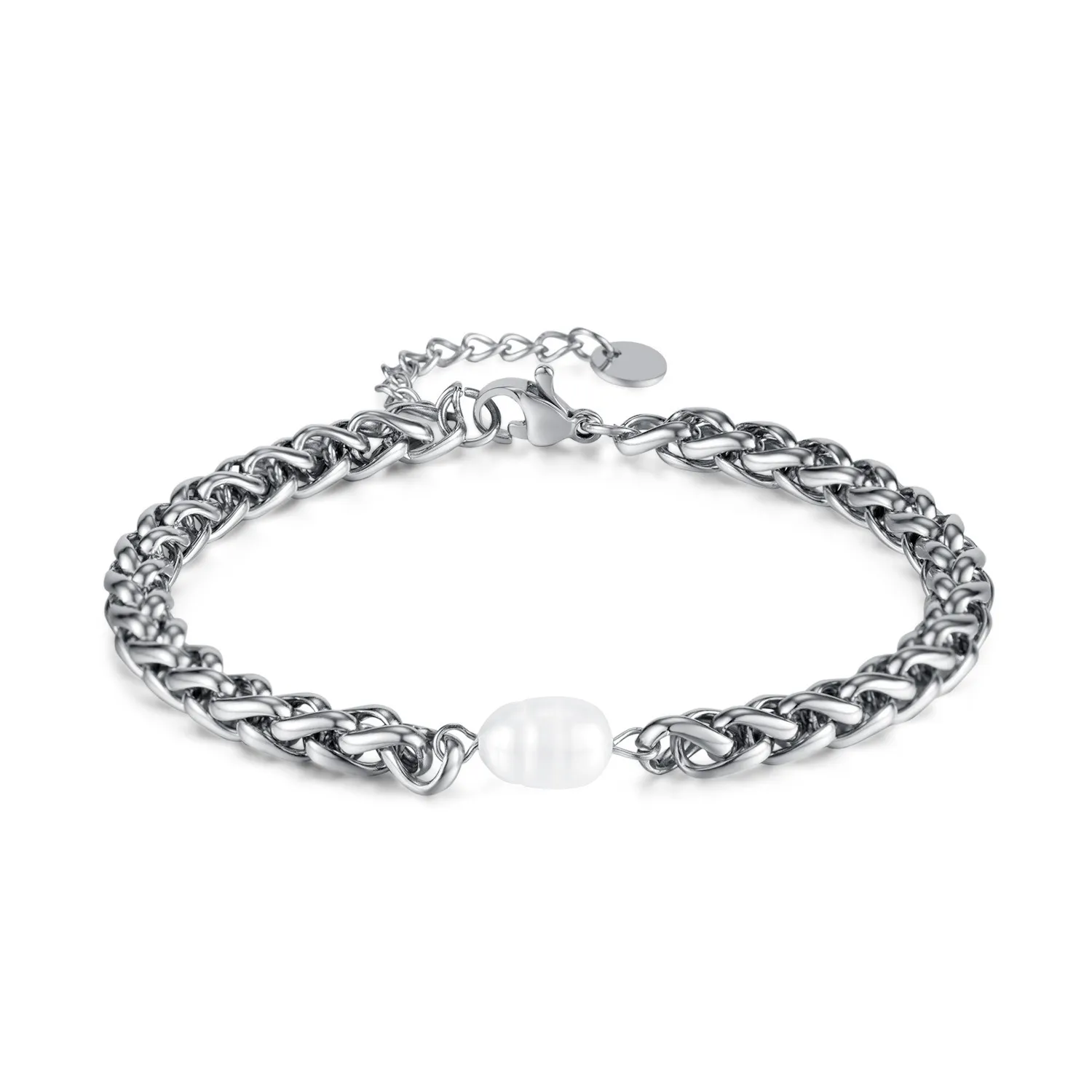 Pulsera de acero inoxidable con perlas de agua dulce natural