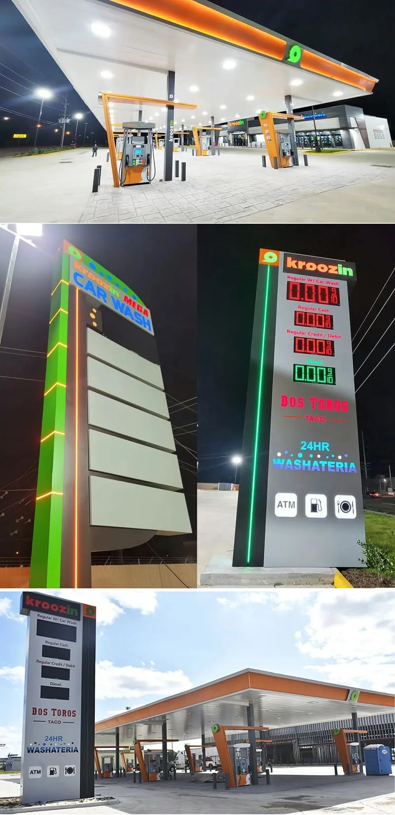Signalisation de station-service pour la station-service Kroozin au Texas