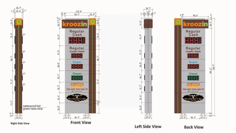 Signalisation de station-service pour la station-service Kroozin au Texas