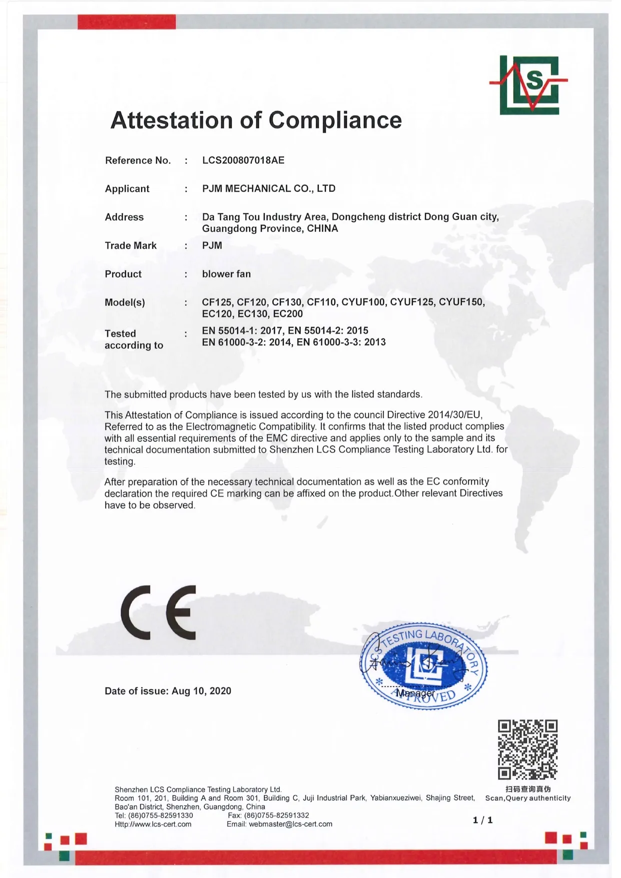 CE Certificate of Blower Fan
