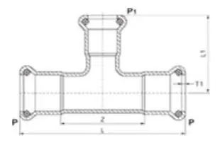 Stainless Steel Reducing Tee Diagram 2