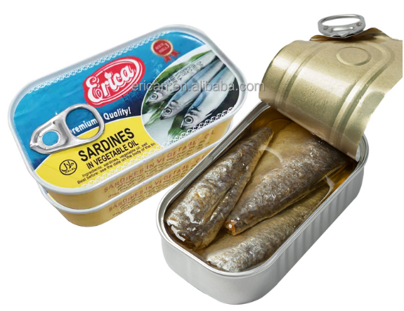 ERICA 125g 50tins Canned Sardine Fish in Vegetable Oil Body Part OEM Salt Preservation Normal Temperature Storage