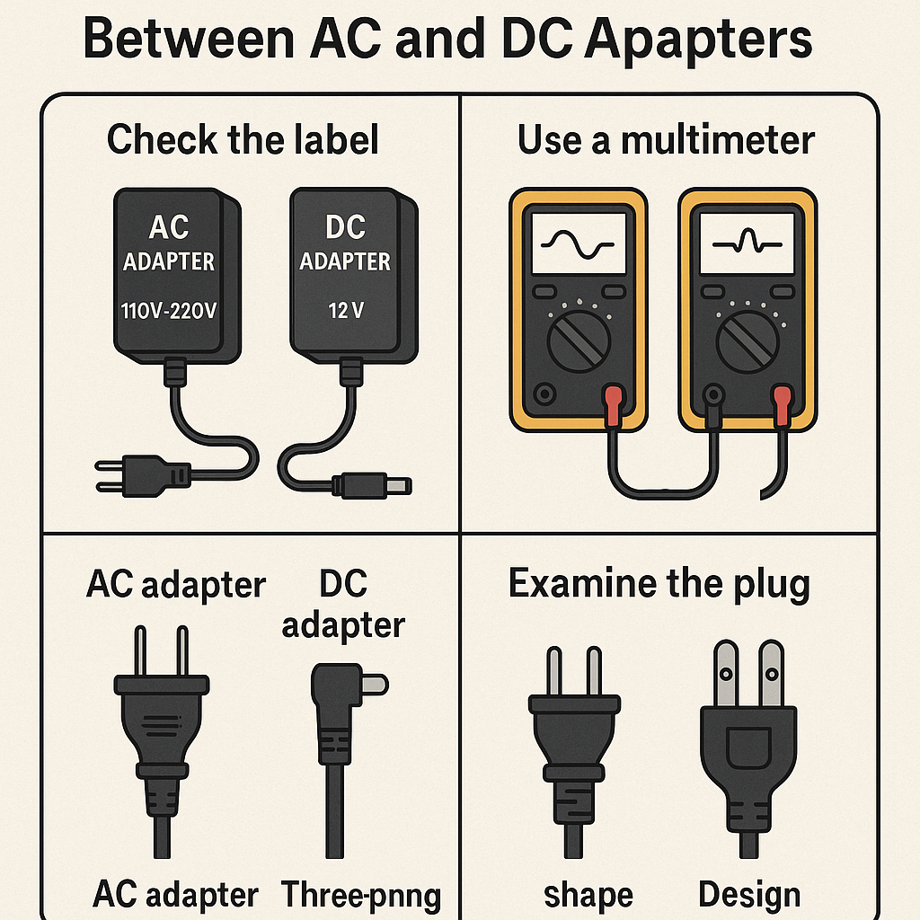How can I tell if a power adapter is AC or DC?