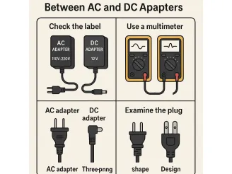 How can I tell if a power adapter is AC or DC?