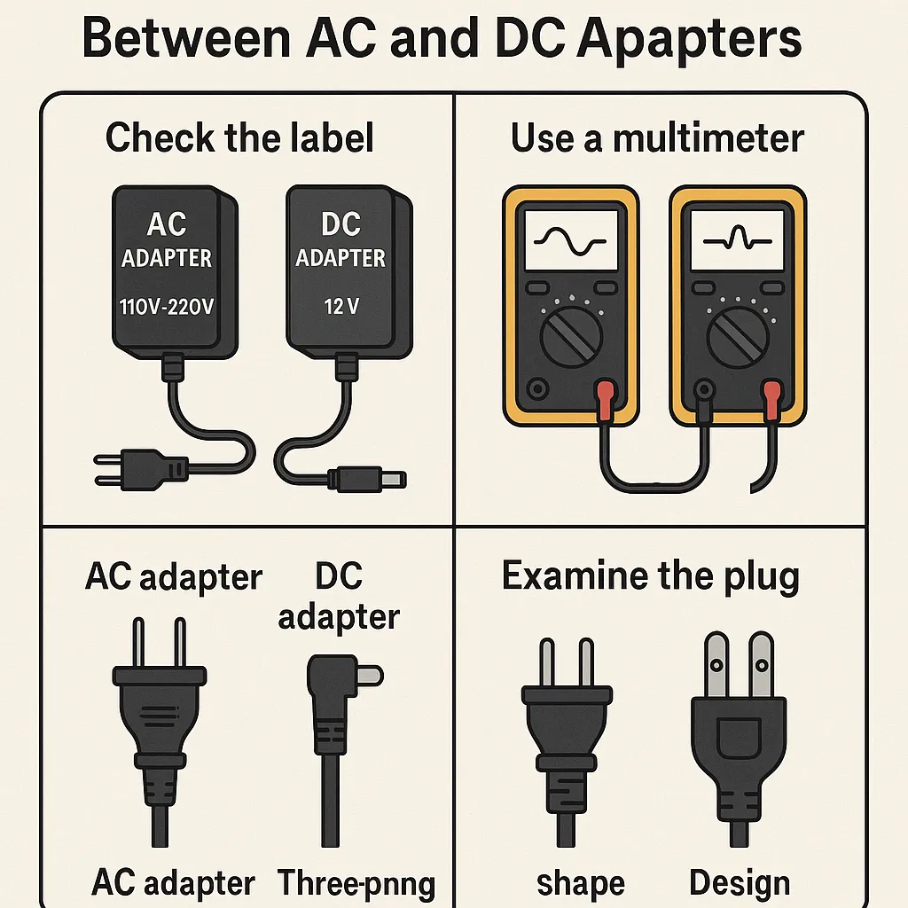 How can I tell if a power adapter is AC or DC?