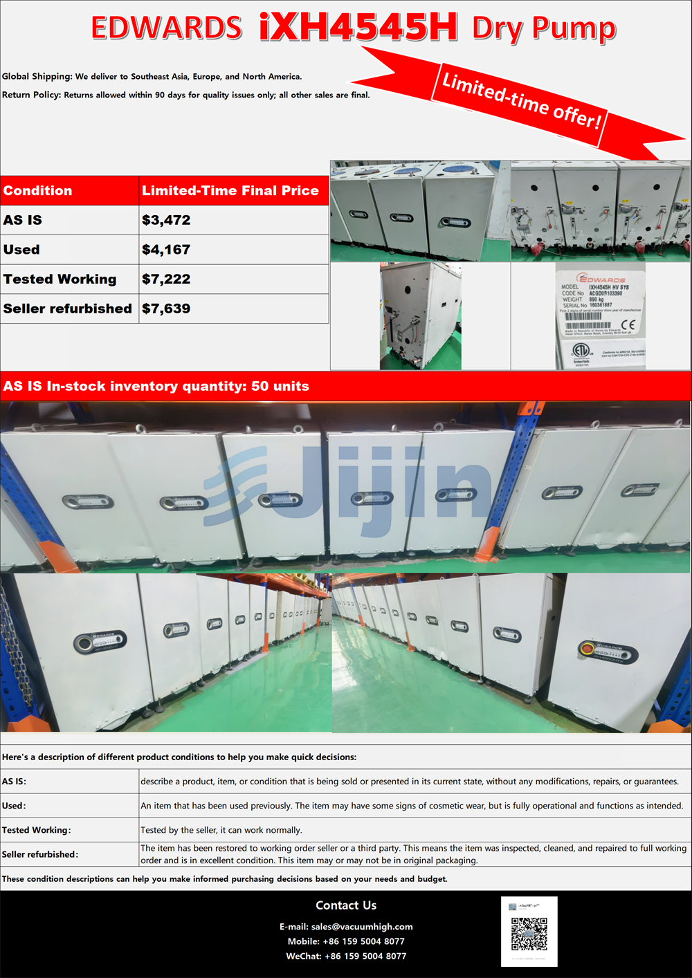 Limited-time offer! EDWARDS  iXH4545H Dry Pump