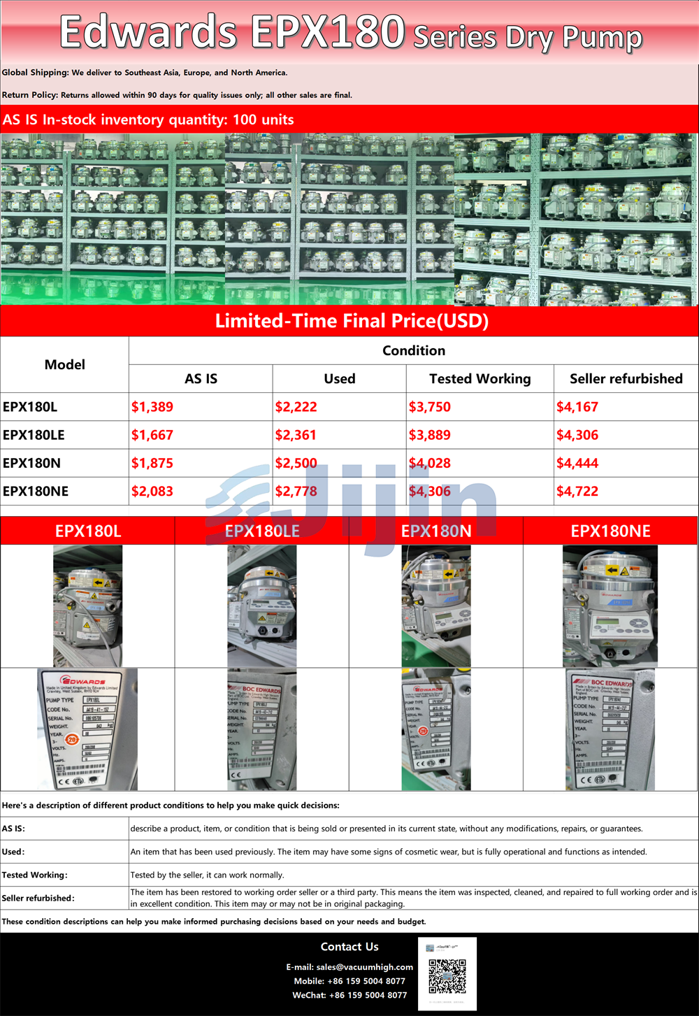 EDWARDS EPX180 Dry Pump Year-End Clearance Sale!