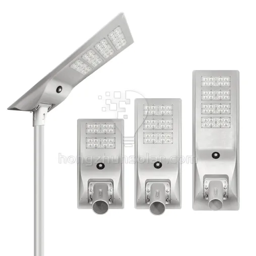 Aluminium à luminosité élevée 100W ~ 400W IP65 Énergie solaire extérieure intégrée imperméable tout en un feu de rue solaire LED