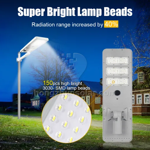 Solar Streetlight SMD IP65 Aluminium extérieur imperméable 100W ~ 250W tout dans un réverbère solaire à LED intégré
