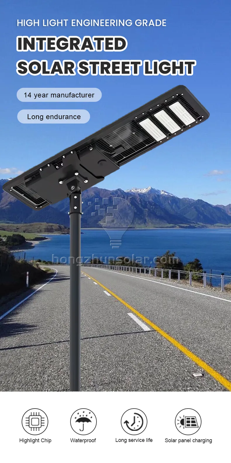 Aluminium à haute puissance IP65 étanche à LED intégré les lampes de rue solaires 50W ~ 500W Série d'éclairage de route extérieure