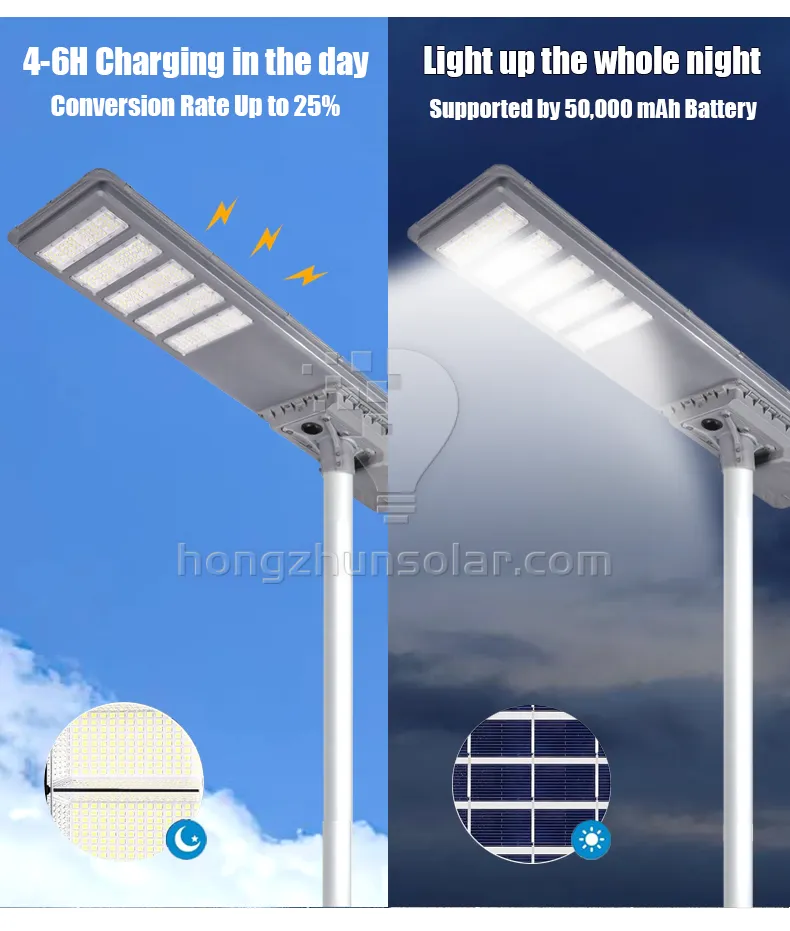 Aluminium Solar Road Light Ip65 IP65 100W ~ 600W tout dans un réverbère solaire à LED intégré avec poteau