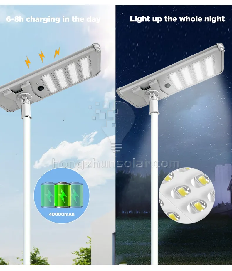 Lampe solaire extérieure IP65 Aluminium étanche Aluminium Road Light 200W ~ 1000W intégré tout dans un réverbère solaire à LED
