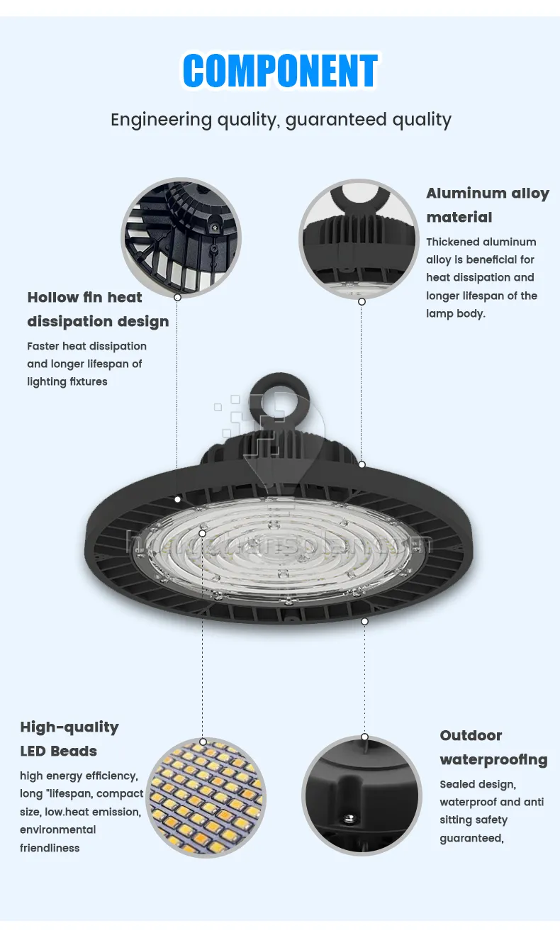 High Lumen High Bay Lampe Aluminium IP65 50W 100W 150W 200W 250W Atelier d'entrepôt de lampe industrielle UFO LED High Bay Light