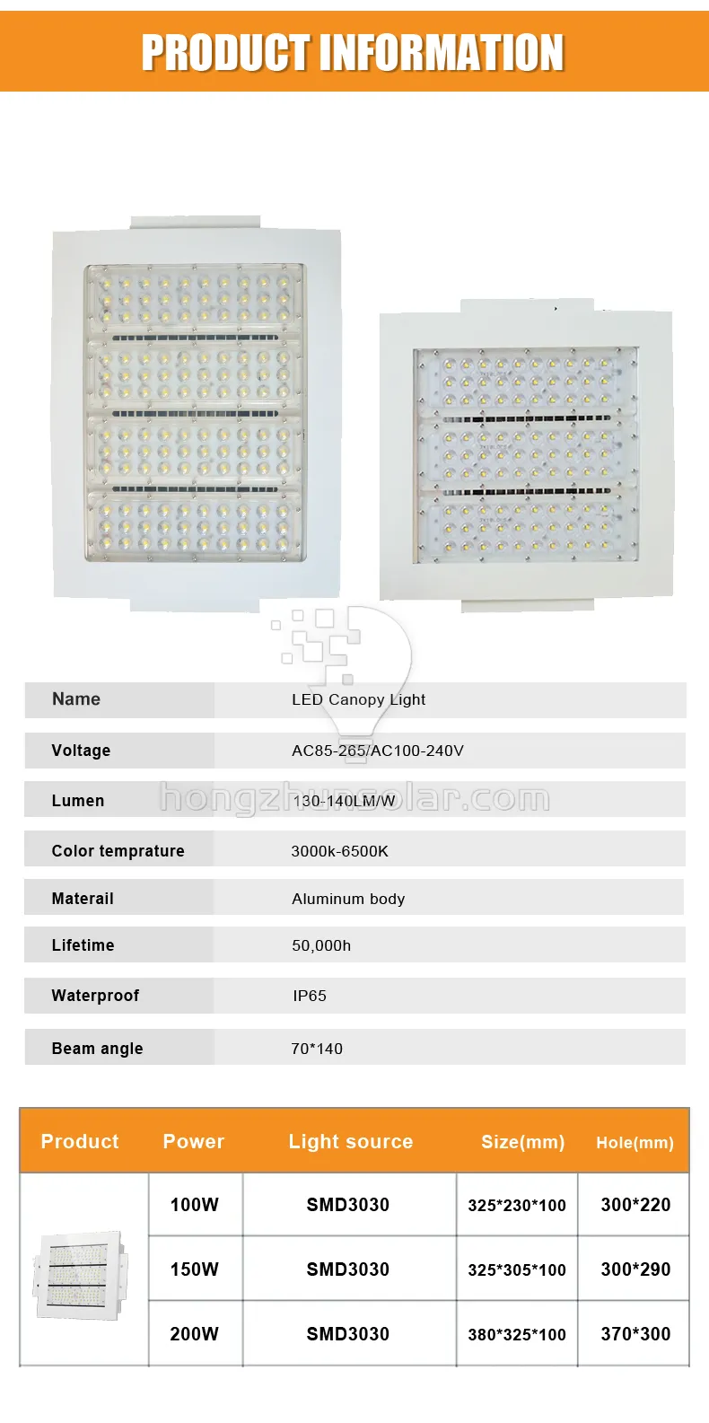 Garantie super lumineuse de 3 ans Garantie en aluminium Explosion étanche à canopée Lumière 50W-200W Station de gaz LED Light 100W 120W 150W Light