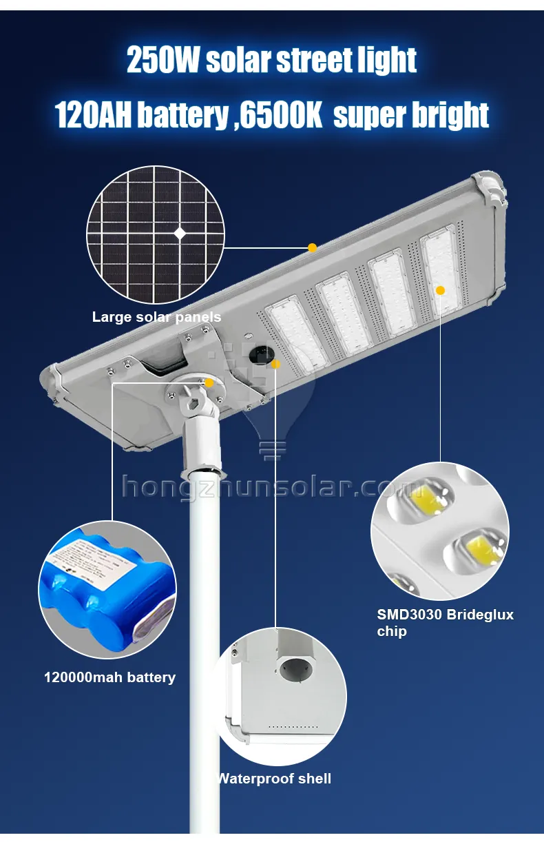Lampe solaire extérieure IP65 Aluminium étanche Aluminium Road Light 200W ~ 1000W intégré tout dans un réverbère solaire à LED