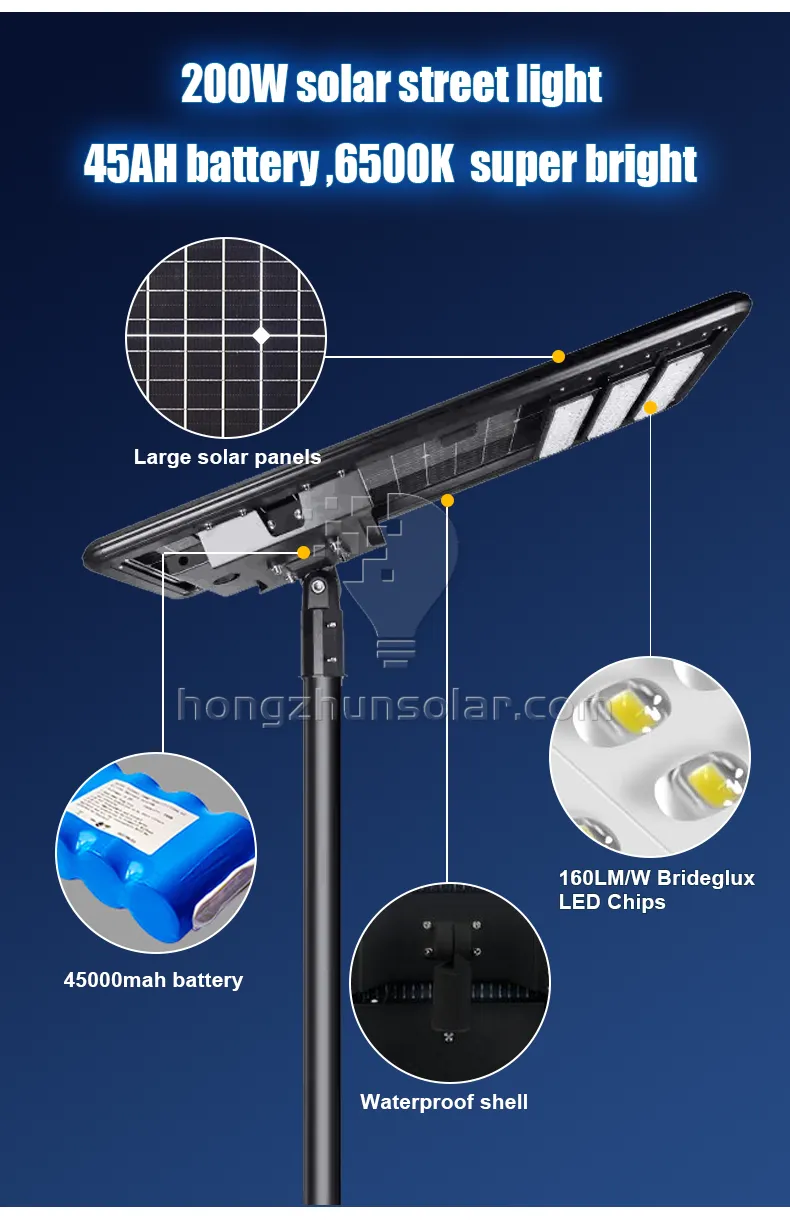 Aluminium à haute puissance IP65 étanche à LED intégré les lampes de rue solaires 50W ~ 500W Série d'éclairage de route extérieure