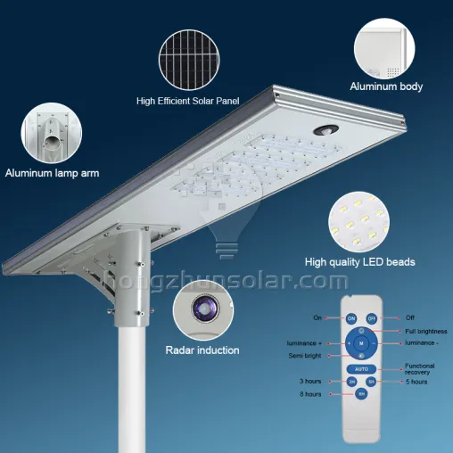 High Power IP65 Aluminium extérieur imperméable Street Solar Solar 50W ~ 300W Integrated All in One Solar LED Street Light