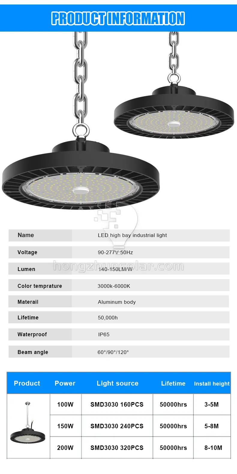 Aluminium d'ufo industriel commercial LED High Bay Light Aluminium étanche IP65 100W à 400W Atelier en usine Supermarché Alimentation réglable