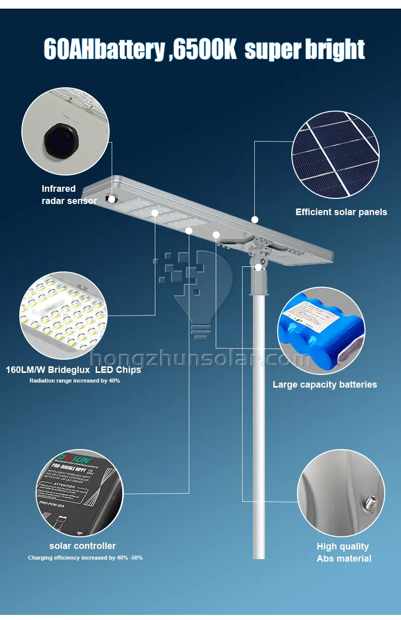 Lampe de route haute puissance 400W ~ 700W Capteur de mouvement extérieur IP65 All in One Integrated LED Solar Street Lights