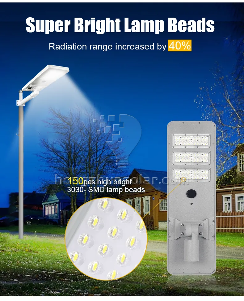 Solar Streetlight SMD IP65 Aluminium extérieur imperméable 100W ~ 250W tout dans un réverbère solaire à LED intégré