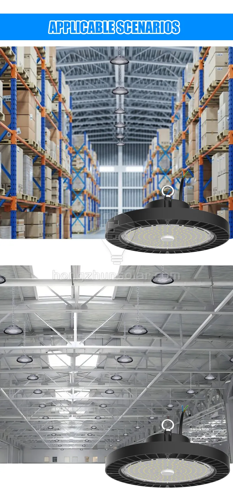 Aluminium d'ufo industriel commercial LED High Bay Light Aluminium étanche IP65 100W à 400W Atelier en usine Supermarché Alimentation réglable