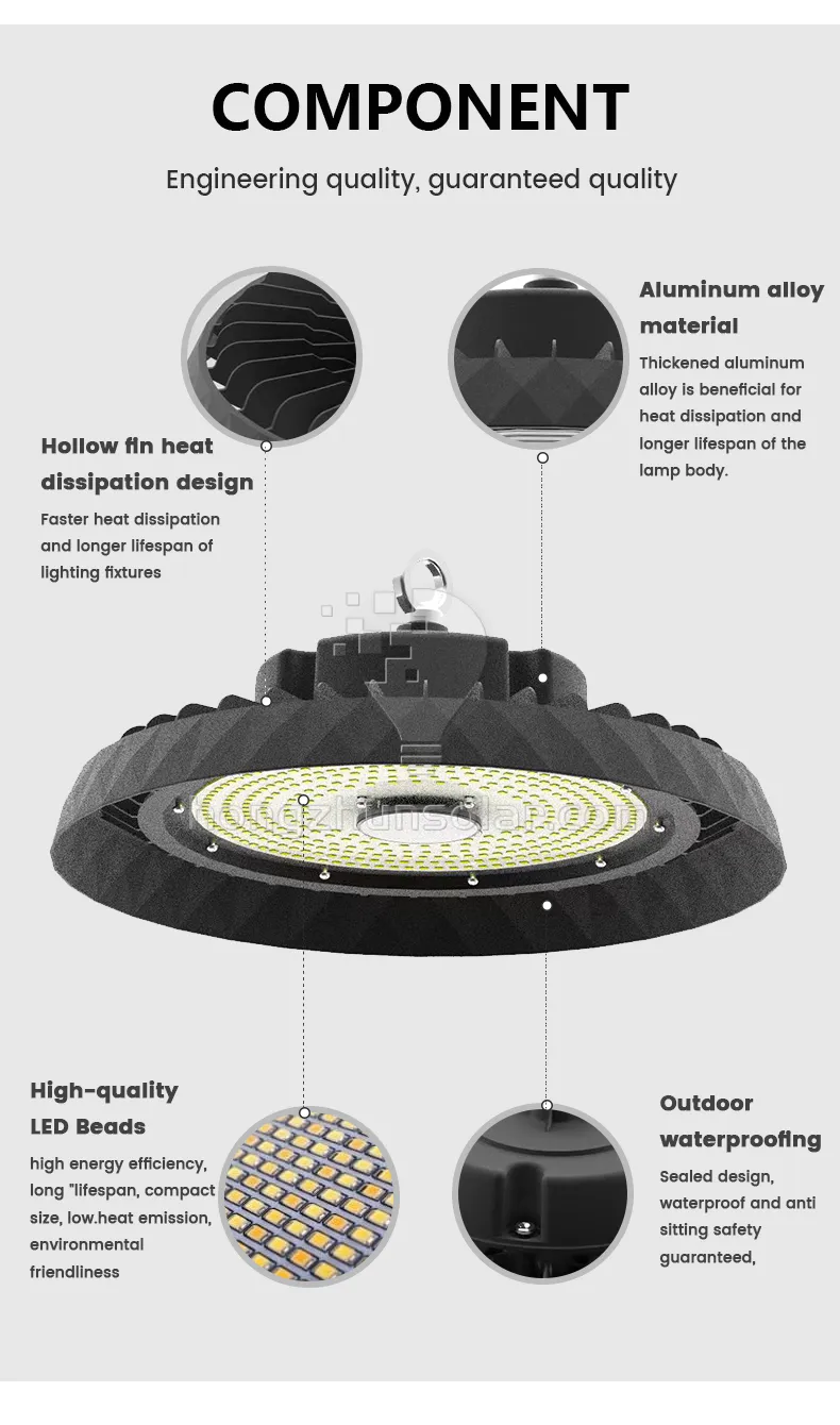 En aluminium extérieur IP65 imperméable UFO LED High Bay Light Industrial 50W 100W 150W 200W 250W 300W Garage Warehouse Plafond extérieur