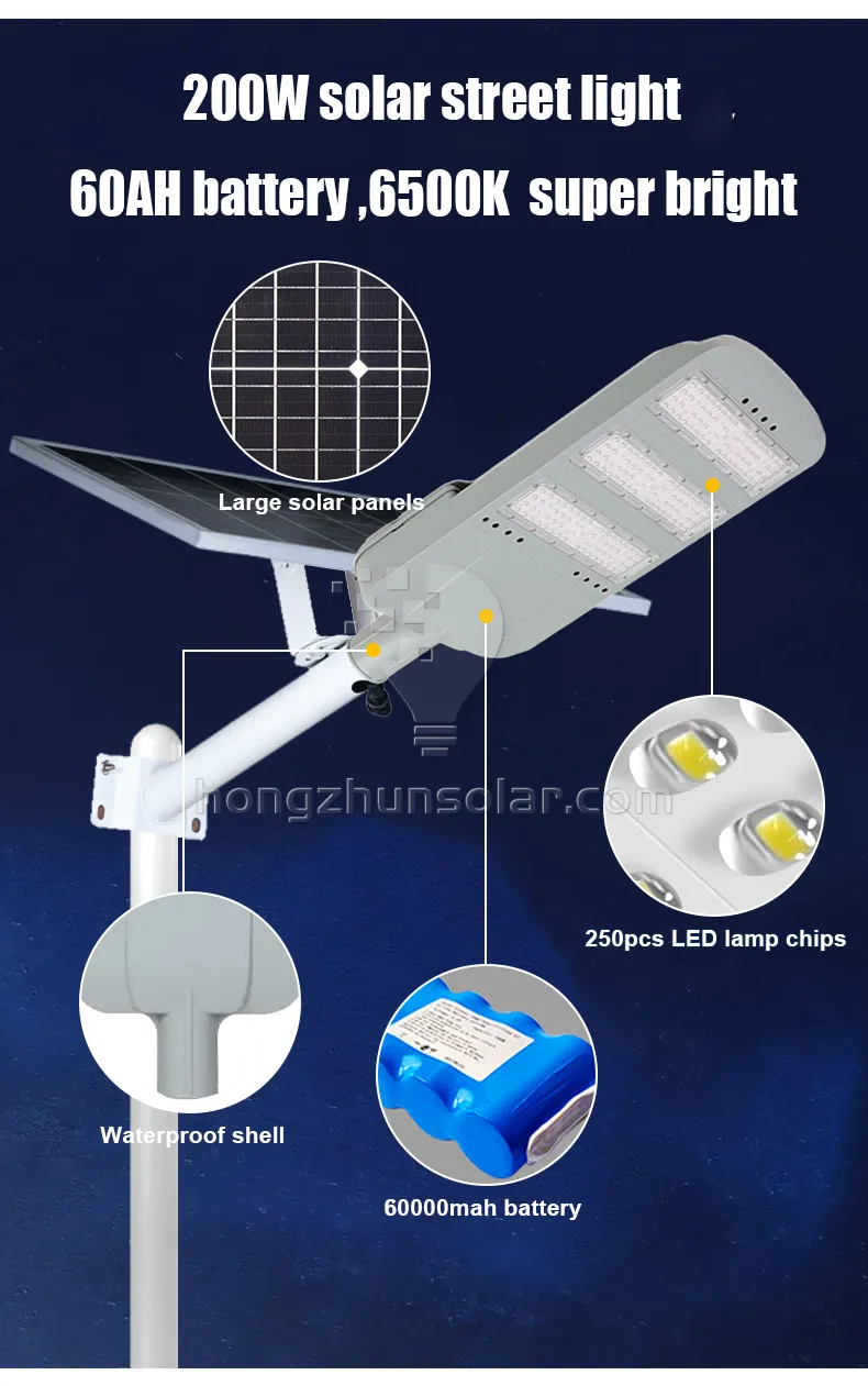 Lampe solaire 100W ~ 500W Street Street extérieur étanche IP65 Aluminium fendu SMD LED Solar Street