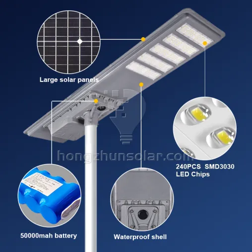 Aluminium Solar Road Light Ip65 IP65 100W ~ 600W tout dans un réverbère solaire à LED intégré avec poteau
