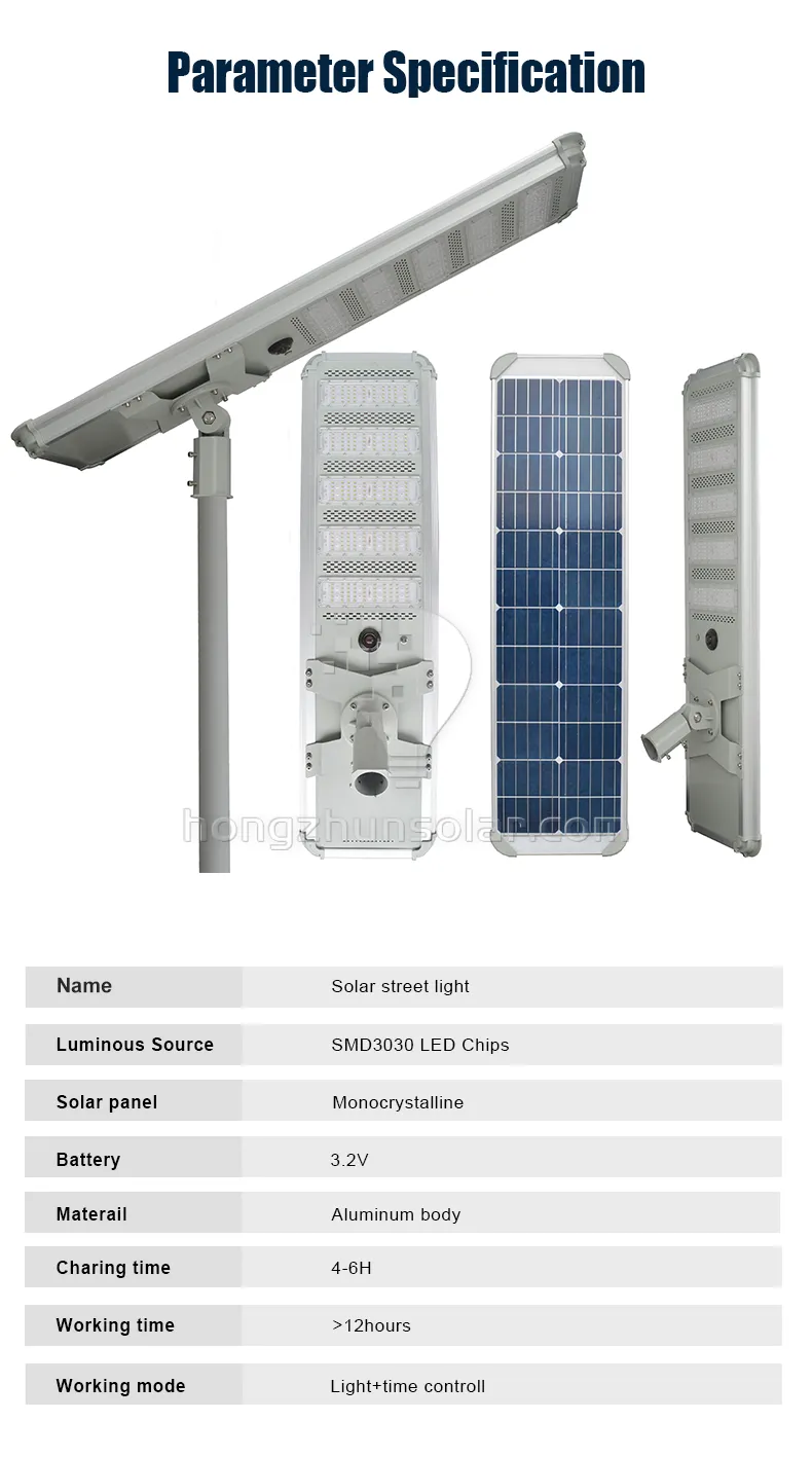 Lampe solaire extérieure IP65 Aluminium étanche Aluminium Road Light 200W ~ 1000W intégré tout dans un réverbère solaire à LED